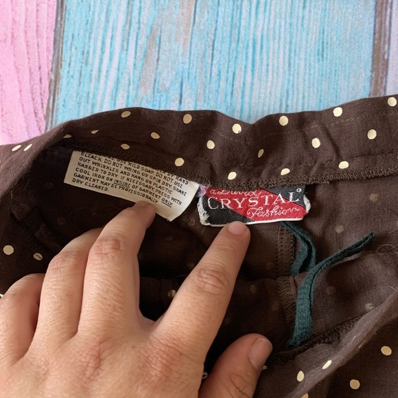 Vintage Brown Polka Dot high waist wide leg Women's Pants - Picture 5 of 7